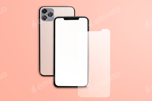 Preview: Blank rose gold phone on peach background