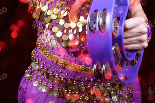 Preview: Belly Dancer wearing purple dance costume close up with bokeh