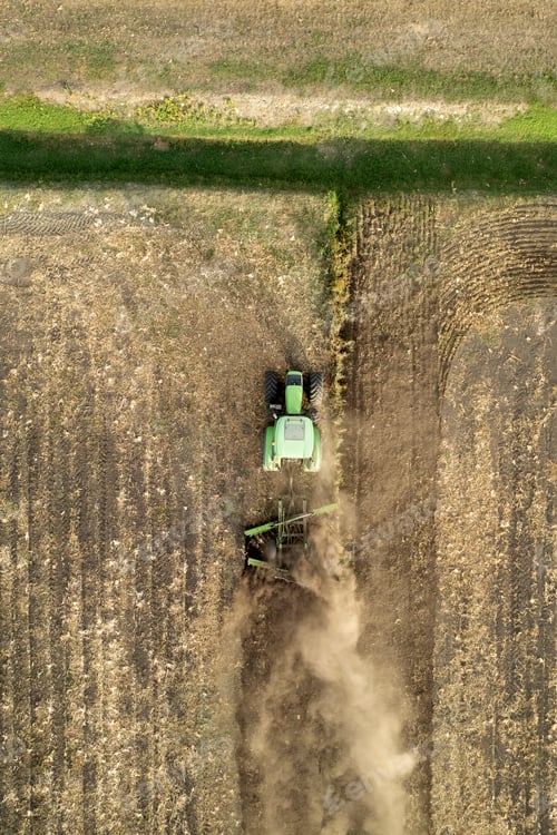 Preview: Aerial view of a tractor at the time of winter soil preparation