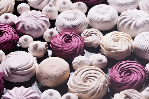 Preview: close up view of different marshmallows and zephyr