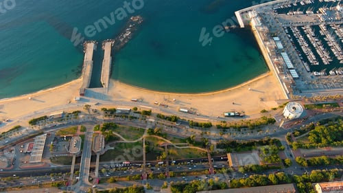 Preview: La Barceloneta aerial view. Barcelona city Skyline. Catalonia, Spain. Ciutat Vella district