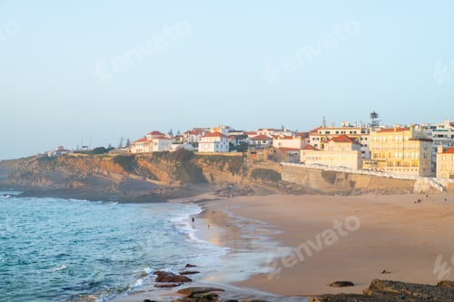 Preview: Praia das Macas Apple Beach in Colares, Portugal, on a stormy day before sunset