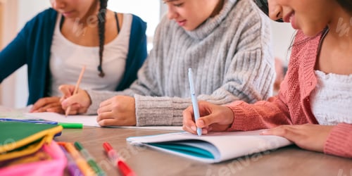 Preview: Close Up Of Three Female Secondary Or High School Students Collaborating In Study Area