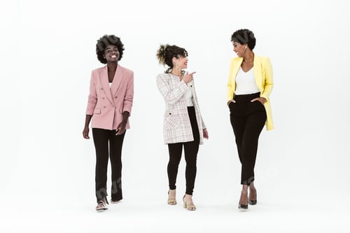 Preview: Smiling multiracial women in elegant wear
