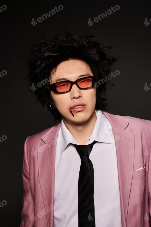 Preview: Spring showcase: Asian man in stylish outfit in a studio