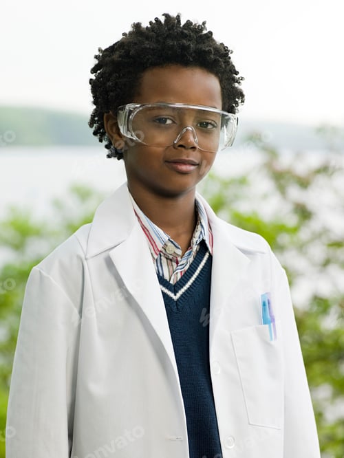 Young Scientist in Safety Goggles Outdoors