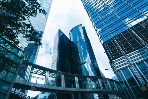 Preview: skyscraper building in Hong Kong, city view in blue filter