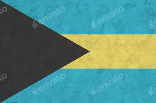 Preview: Bahamas flag depicted in bright paint colors on old relief plastering wall close up