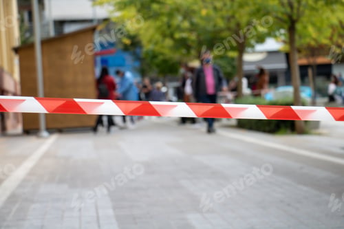 Preview: Red and white stripes warning tape, passage is prohibited concept.