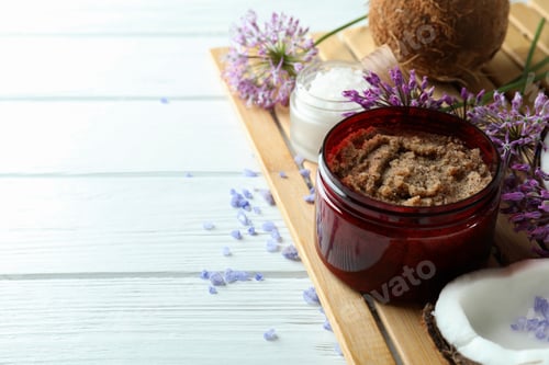 Preview: Skin care scrub concept on white wooden background
