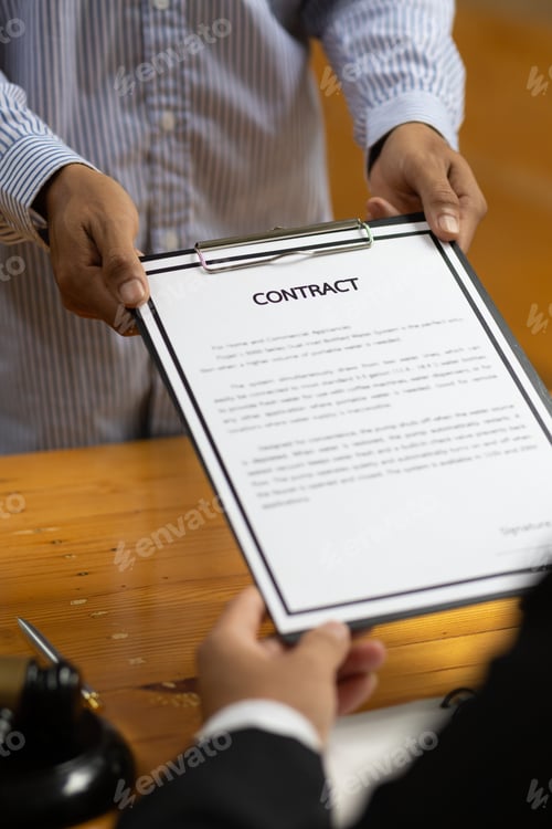 Preview: Lawyer, contract agreements document and legal proceedings.