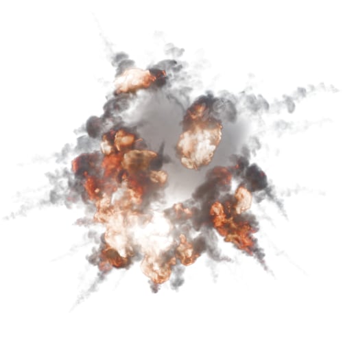Preview: Fiery explosion with smoke on white background