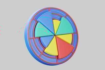 Gráfico circular multicolor con patrón de cuadrícula.