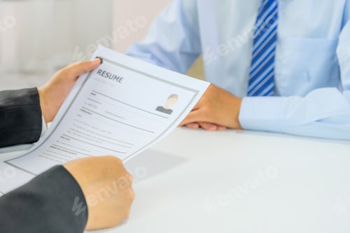 Preview: Office executives interviewing job applicants in the meeting room. employer conversation