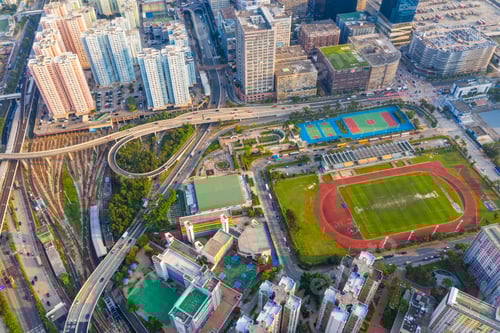 Preview: Kowloon Bay, Hong Kong 25 April 2019: Drone fly over Hong Kong city