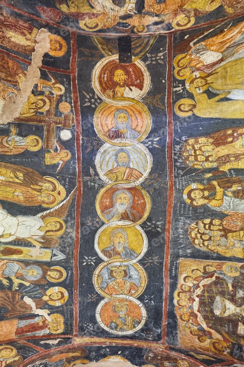 Preview: Fresco paintings in St. John church roof. Gulsehir, Cappadocia. Turkey