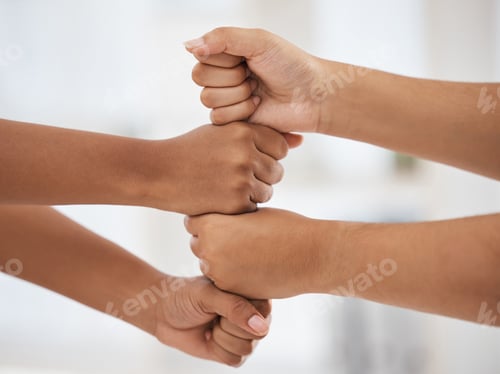 Preview: Fist bump, hands and team building for a mission, collaboration and business partnership goals with