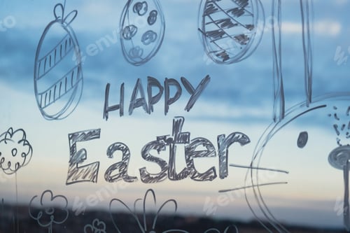Preview: HAPPY EASTER message Zero cost responsible holiday decor economically driven. Painted Easter bunny
