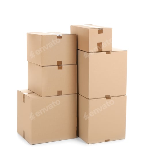 Preview: Cardboard boxes on white background. Moving day