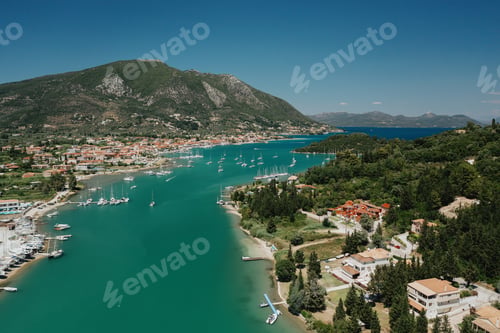 Preview: Beautiful bay with boats on Lefkada island. Nydri village in Greece