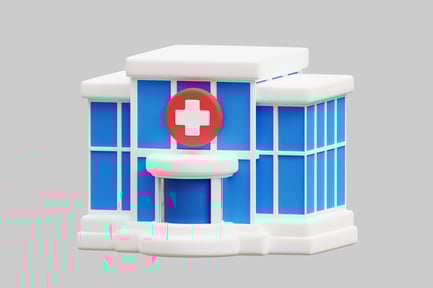 Aperçu: Bâtiment médical moderne avec symbole de la croix rouge