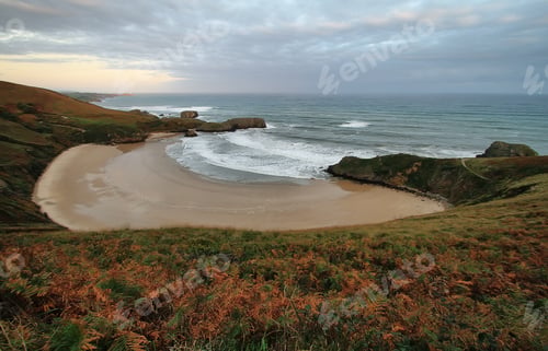 Preview: Sunrise panorama from Guadamia beach viewpoint, Asturias