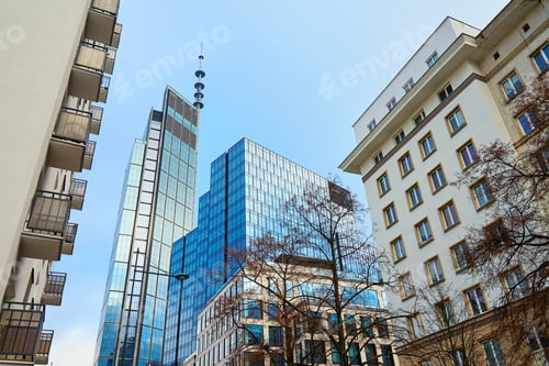 Preview: Skyscrapers facade in city. Business center exterior