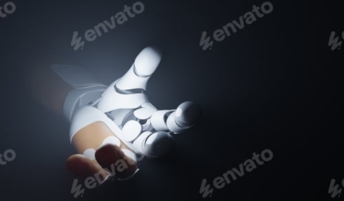 Preview: Robotic bionic hand connected with human hand.
