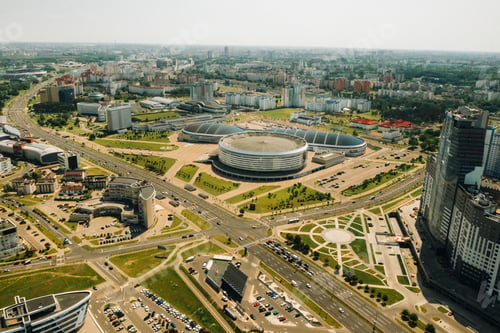 Preview: View from the height of Pobediteley Avenue in Minsk.New residential and business district in Minsk
