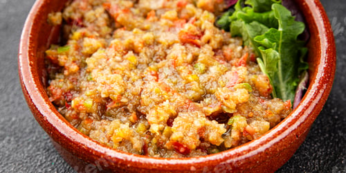 Preview: Eggplant dip aubergine salad Baba ganoush eggplant tomato onion vegetables dish fresh gourmet food