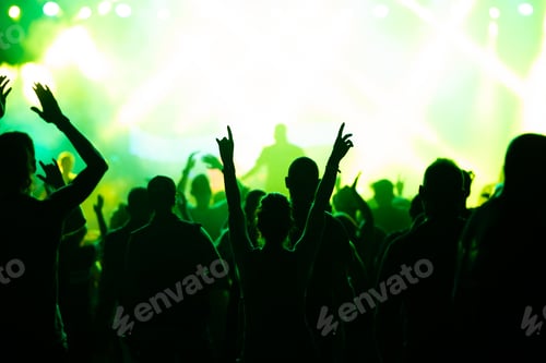 Preview: Crowd at concert and colorful stage lights.