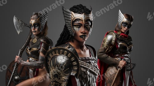 Preview: Three female warriors from past with armors and cold steel