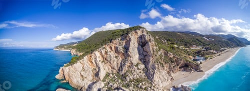 Preview: Aerial drone photo of Porto Katsiki beach with turquoise clear waters, Lefkada island