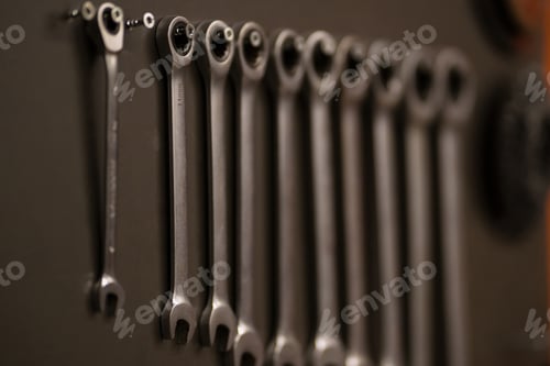 Preview: Metal keys on gray background. Copy space