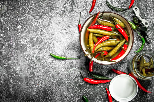 Preview: Pickled chili peppers in a bowl.
