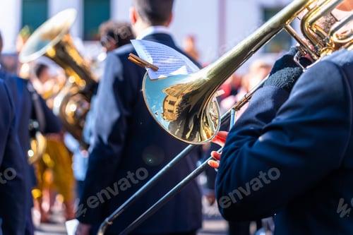 Preview: Wind instrument music band making music on the street.