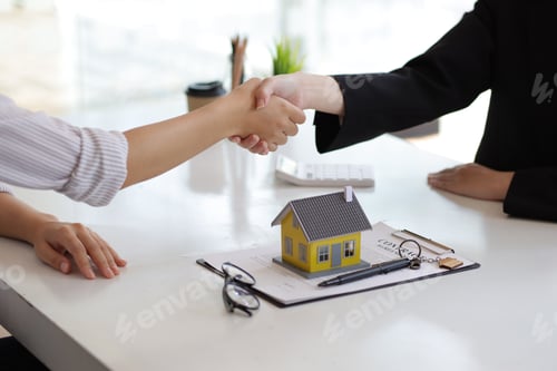 Preview: Businesswoman or real estate agent shakes hands with a client.