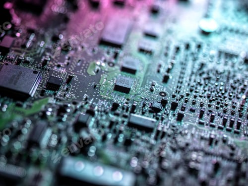 Preview: Close up of computer hardware with chips and electronic components