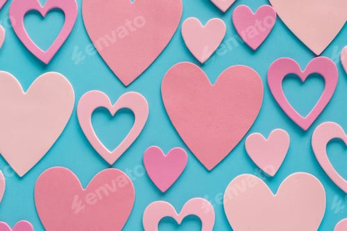 Preview: Valentines day hearts pattern on blue background. Valentine's day and love romantic concept