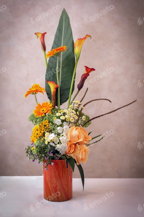 Preview: Vertical shot of a beautiful bouquet of flowers on the grey background