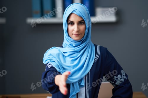 Preview: Muslim female student learning at home