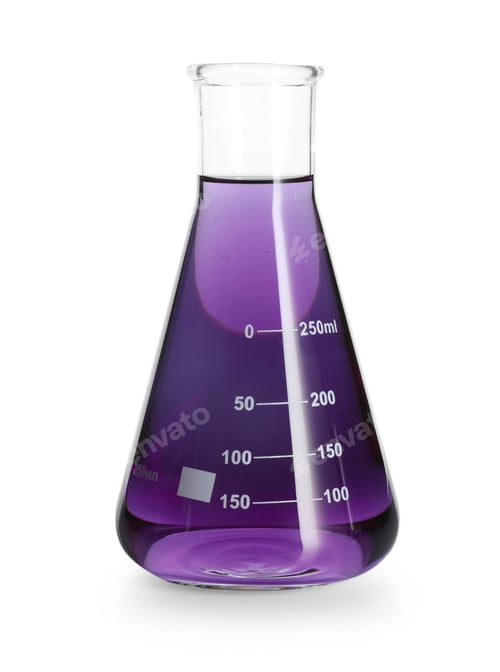 Preview: Conical flask with violet liquid isolated on white