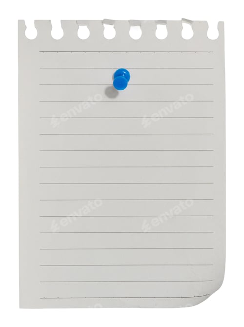 Preview: A torn blank sheet of paper from a notebook is attached with a pushpin on an isolated background