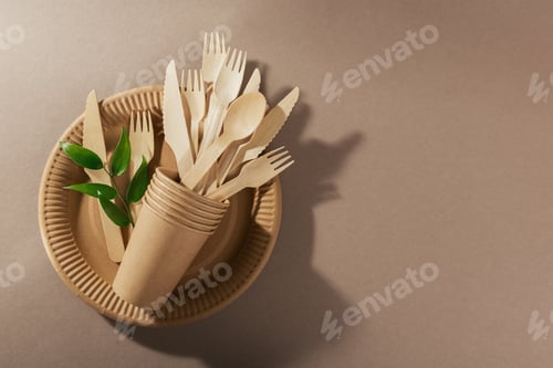Preview: Eco-friendly disposable utensils made of bamboo wood and paper