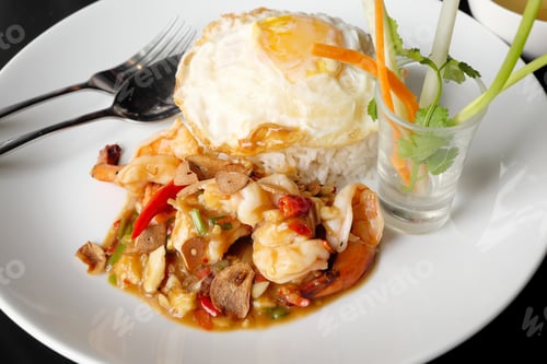 Preview: Shrimp Fried With Rice, Garlic, Chili And Fried Egg.