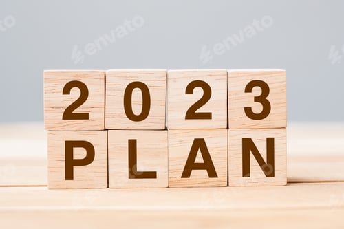 Preview: block 2023 PLAN text on table. Resolution, strategy, goal, business and New Year holiday concepts