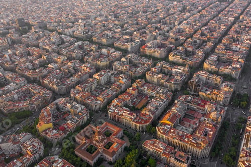 Preview: Spanish City of Barcelona City Aerial View at Sunset