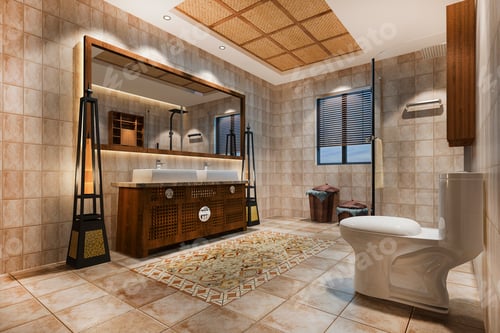 Preview: 3d rendering vintage bathroom with luxury tropical tile decor