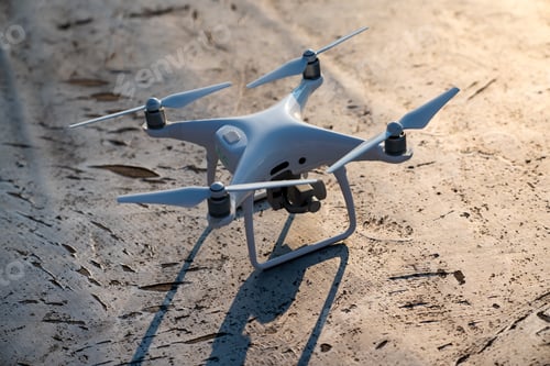 Preview: White drone quadcopter with digital camera outdoors