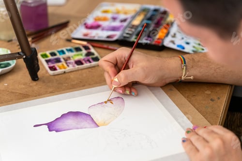 Preview: Painter Works on Butterfly Art at Home